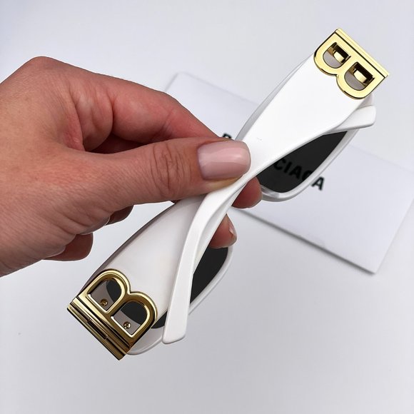 Balenciaga BB0096S 011 BRAND NEW Sunglasses White Gold Grey Rectangle Unisex - Picture 7 of 13